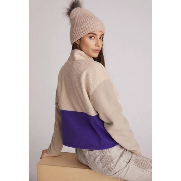 New Anthropologie DONNI Colorblocked Sherpa Jacket $324 XL Cream - Picture 4 of 9